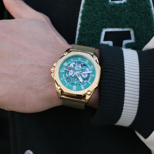Zircon Romain Green on Gold Watch